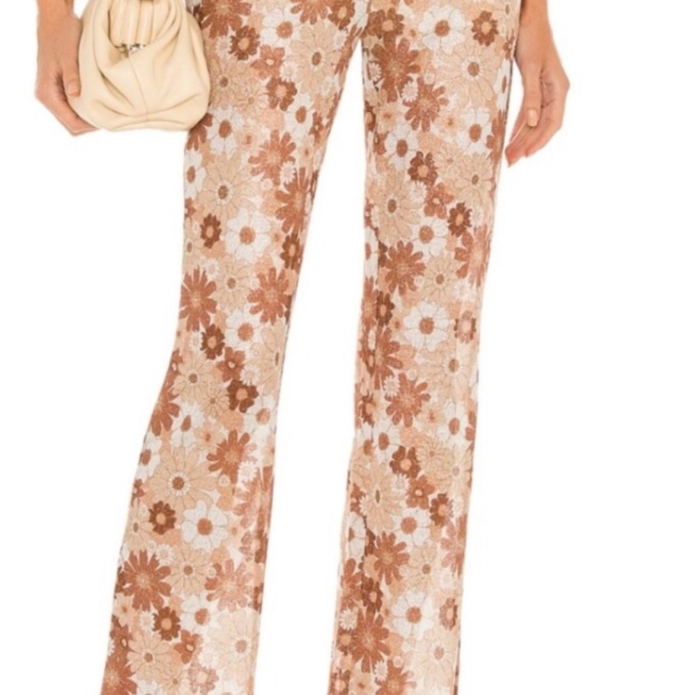 Hansen and Gretel Tova brown floral metallic retro pants.
